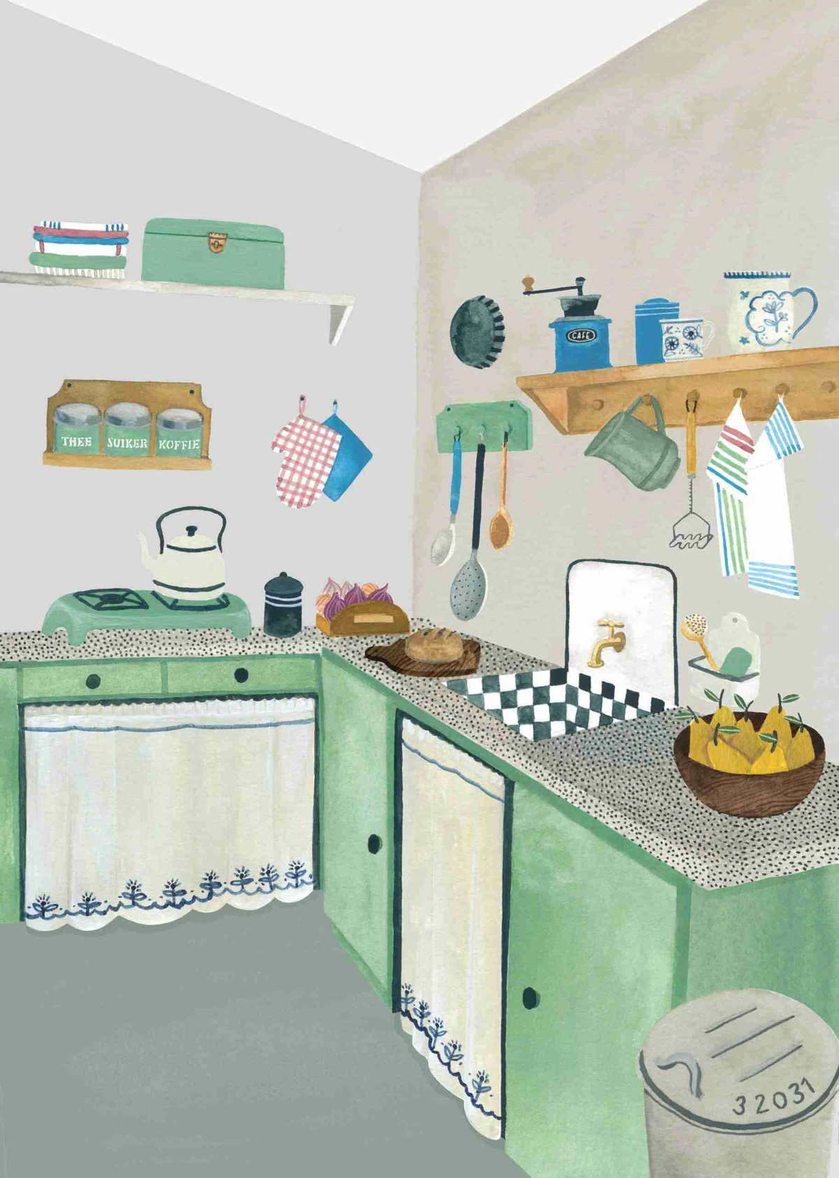 Kitchen interiors, illustration for Smult by Valesca van Waveren